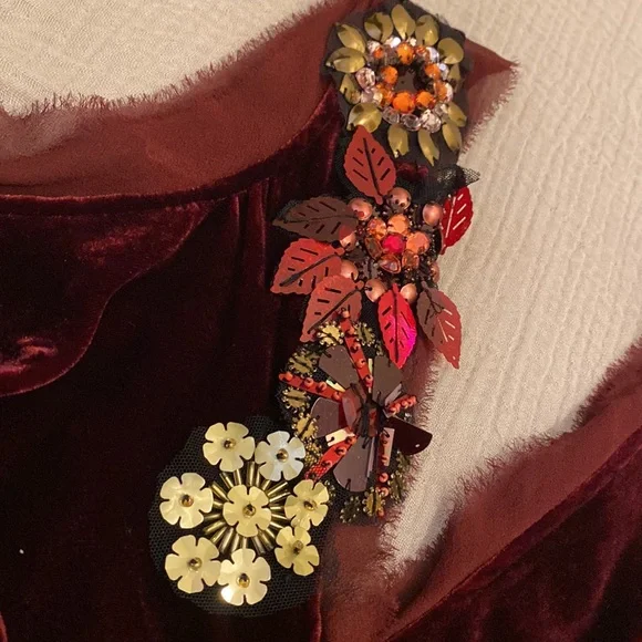 Plenty by Tracy Reese Silk Blend Velvet Burgundy Mini Dress with Flowers Size P - Picture 10 of 10